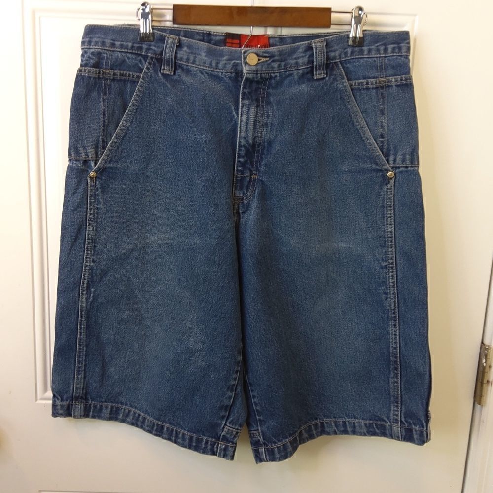 Evolution blue denim seven pocket carpenter shorts